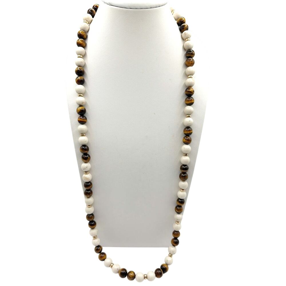 Vintage Tiger Eye And Coral Beads Necklace 20”